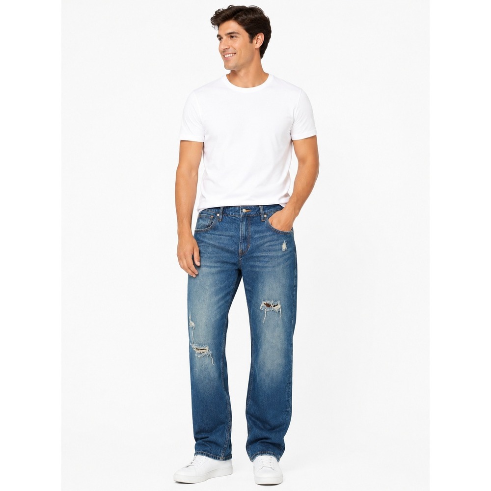 Cleo & Wolf Mens Distressed Carpenter Jeans High Rise Straight Leg Blue 31x32